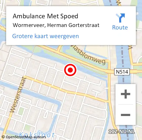 Locatie op kaart van de 112 melding: Ambulance Met Spoed Naar Wormerveer, Herman Gorterstraat op 23 juni 2014 14:17
