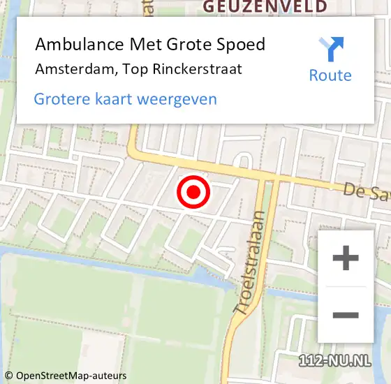 Locatie op kaart van de 112 melding: Ambulance Met Grote Spoed Naar Amsterdam, Top Rinckerstraat op 19 september 2021 20:58