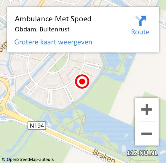 Locatie op kaart van de 112 melding: Ambulance Met Spoed Naar Obdam, Buitenrust op 19 september 2021 22:43