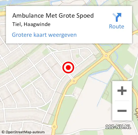 Locatie op kaart van de 112 melding: Ambulance Met Grote Spoed Naar Tiel, Haagwinde op 20 september 2021 08:43