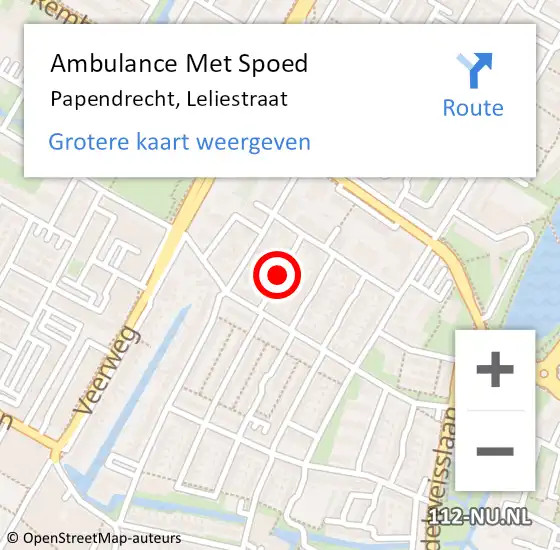 Locatie op kaart van de 112 melding: Ambulance Met Spoed Naar Papendrecht, Leliestraat op 20 september 2021 10:16