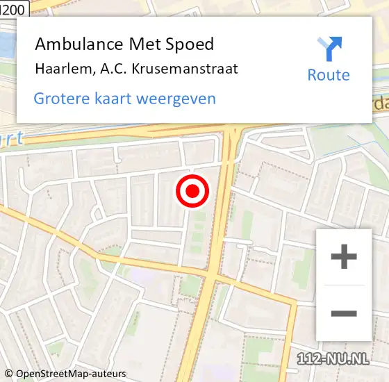 Locatie op kaart van de 112 melding: Ambulance Met Spoed Naar Haarlem, A.C. Krusemanstraat op 20 september 2021 13:00