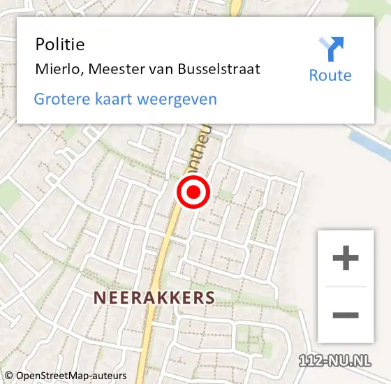 Locatie op kaart van de 112 melding: Politie Mierlo, Meester van Busselstraat op 20 september 2021 13:30