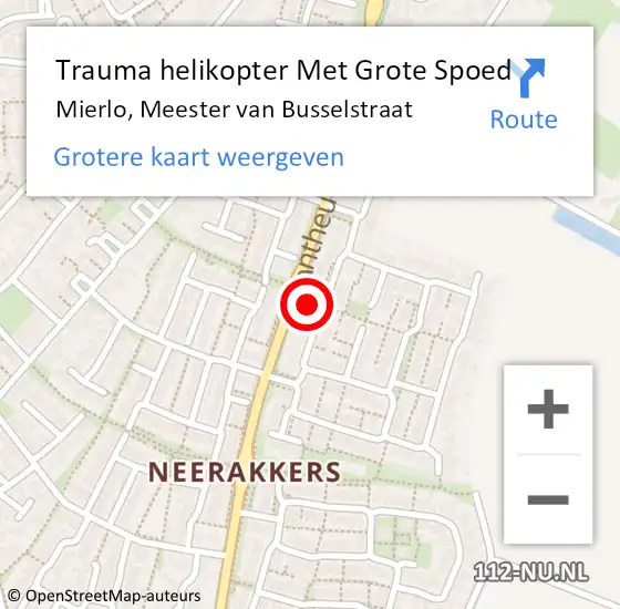 Locatie op kaart van de 112 melding: Trauma helikopter Met Grote Spoed Naar Mierlo, Meester van Busselstraat op 20 september 2021 13:31