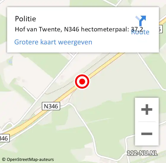 Locatie op kaart van de 112 melding: Politie Hof van Twente, N346 hectometerpaal: 37,2 op 20 september 2021 16:24