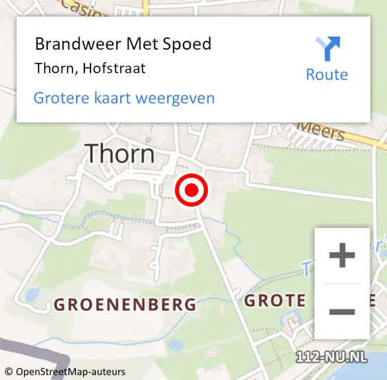 Locatie op kaart van de 112 melding: Brandweer Met Spoed Naar Thorn, Hofstraat op 20 september 2021 16:44