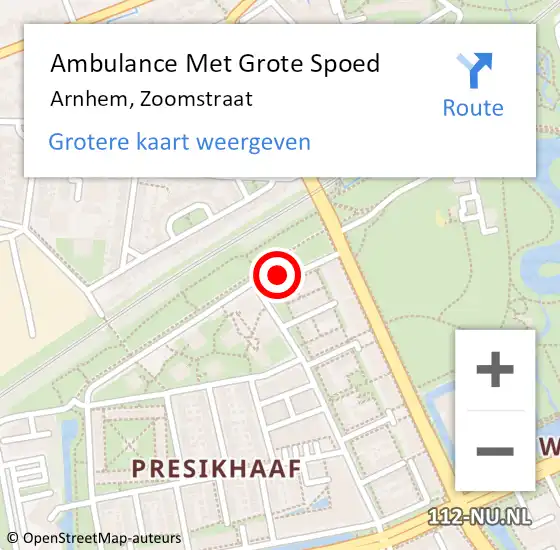 Locatie op kaart van de 112 melding: Ambulance Met Grote Spoed Naar Arnhem, Zoomstraat op 20 september 2021 17:16