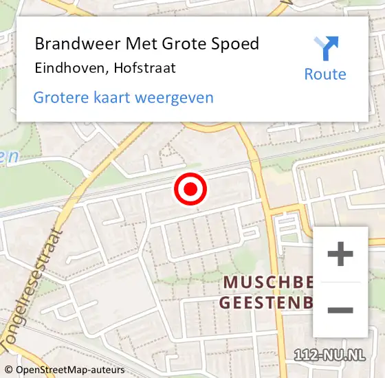 Locatie op kaart van de 112 melding: Brandweer Met Grote Spoed Naar Eindhoven, Hofstraat op 20 september 2021 18:09