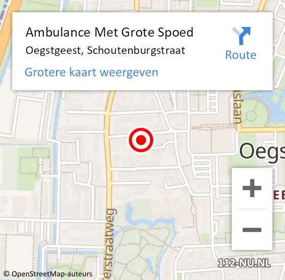 Locatie op kaart van de 112 melding: Ambulance Met Grote Spoed Naar Oegstgeest, Schoutenburgstraat op 20 september 2021 21:01
