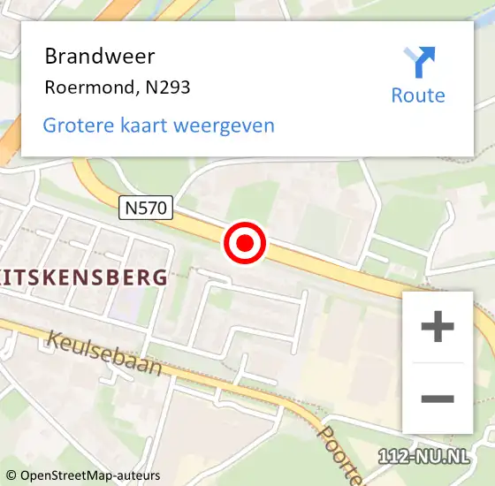 Locatie op kaart van de 112 melding: Brandweer Roermond, N293 op 23 juni 2014 15:54