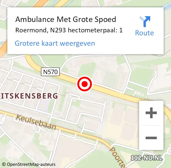Locatie op kaart van de 112 melding: Ambulance Met Grote Spoed Naar Roermond, N293 hectometerpaal: 1 op 23 juni 2014 15:54
