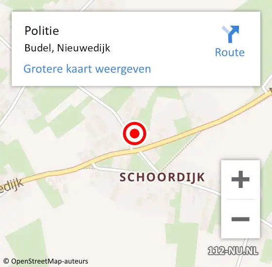 Locatie op kaart van de 112 melding: Politie Budel, Nieuwedijk op 20 september 2021 21:47