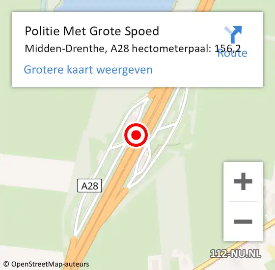 Locatie op kaart van de 112 melding: Politie Met Grote Spoed Naar Midden-Drenthe, A28 hectometerpaal: 156,2 op 20 september 2021 22:16