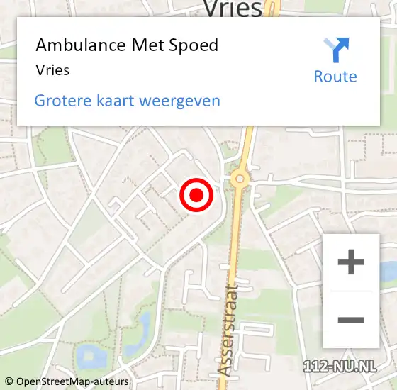 Locatie op kaart van de 112 melding: Ambulance Met Spoed Naar Vries op 20 september 2021 22:44