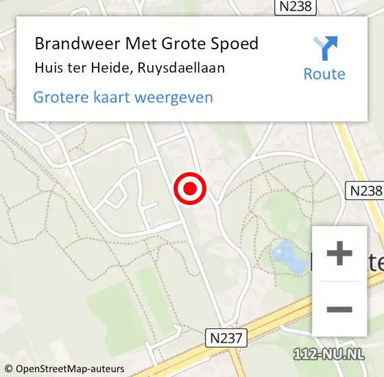 Locatie op kaart van de 112 melding: Brandweer Met Grote Spoed Naar Huis ter Heide, Ruysdaellaan op 21 september 2021 03:06