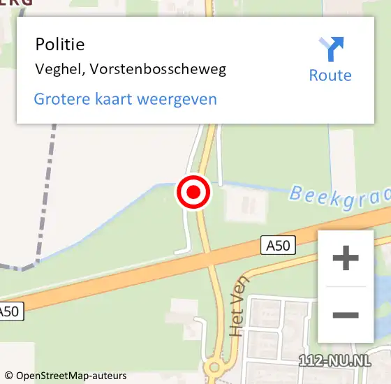 Locatie op kaart van de 112 melding: Politie Veghel, Vorstenbosscheweg op 21 september 2021 08:52