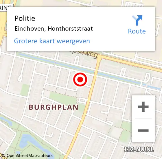 Locatie op kaart van de 112 melding: Politie Eindhoven, Honthorststraat op 21 september 2021 11:42