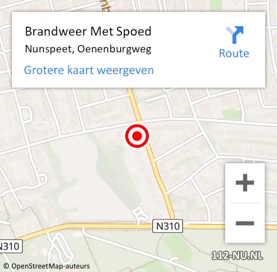 Locatie op kaart van de 112 melding: Brandweer Met Spoed Naar Nunspeet, Oenenburgweg op 21 september 2021 15:06