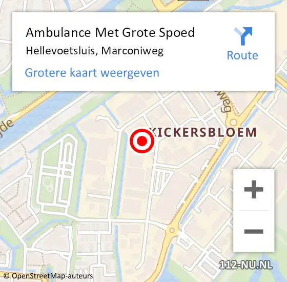 Locatie op kaart van de 112 melding: Ambulance Met Grote Spoed Naar Hellevoetsluis, Marconiweg op 21 september 2021 15:15