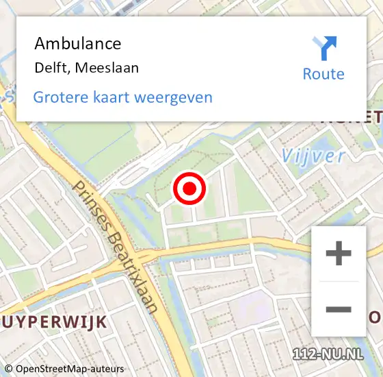 Locatie op kaart van de 112 melding: Ambulance Delft, Meeslaan op 23 juni 2014 17:09
