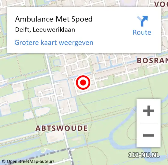 Locatie op kaart van de 112 melding: Ambulance Met Spoed Naar Delft, Leeuweriklaan op 21 september 2021 17:28