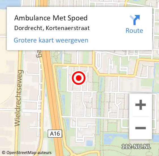 Locatie op kaart van de 112 melding: Ambulance Met Spoed Naar Dordrecht, Kortenaerstraat op 21 september 2021 17:46
