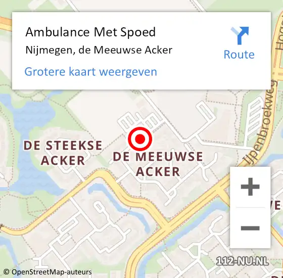 Locatie op kaart van de 112 melding: Ambulance Met Spoed Naar Nijmegen, de Meeuwse Acker op 21 september 2021 20:32