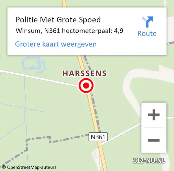 Locatie op kaart van de 112 melding: Politie Met Grote Spoed Naar Winsum, N361 hectometerpaal: 4,9 op 22 september 2021 09:36