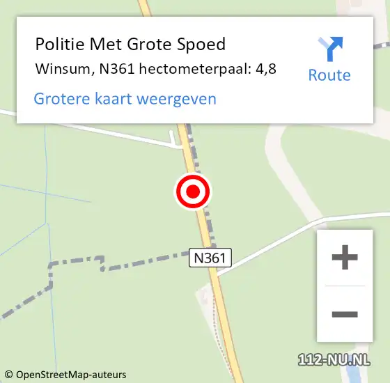 Locatie op kaart van de 112 melding: Politie Met Grote Spoed Naar Winsum, N361 hectometerpaal: 4,8 op 22 september 2021 09:37