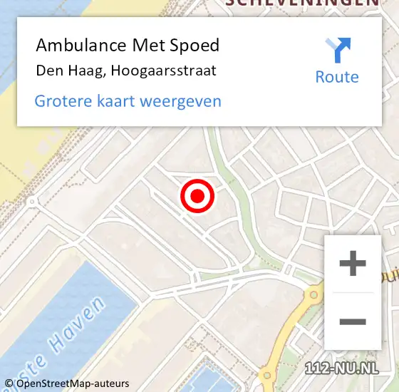 Locatie op kaart van de 112 melding: Ambulance Met Spoed Naar Den Haag, Hoogaarsstraat op 22 september 2021 14:10