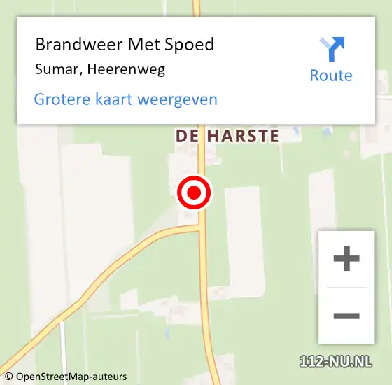 Locatie op kaart van de 112 melding: Brandweer Met Spoed Naar Sumar, Heerenweg op 22 september 2021 15:59