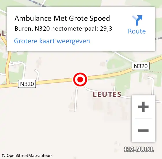 Locatie op kaart van de 112 melding: Ambulance Met Grote Spoed Naar Buren, N320 hectometerpaal: 29,3 op 22 september 2021 17:13