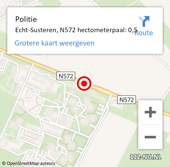 Locatie op kaart van de 112 melding: Politie Echt-Susteren, N572 hectometerpaal: 0,5 op 22 september 2021 19:20