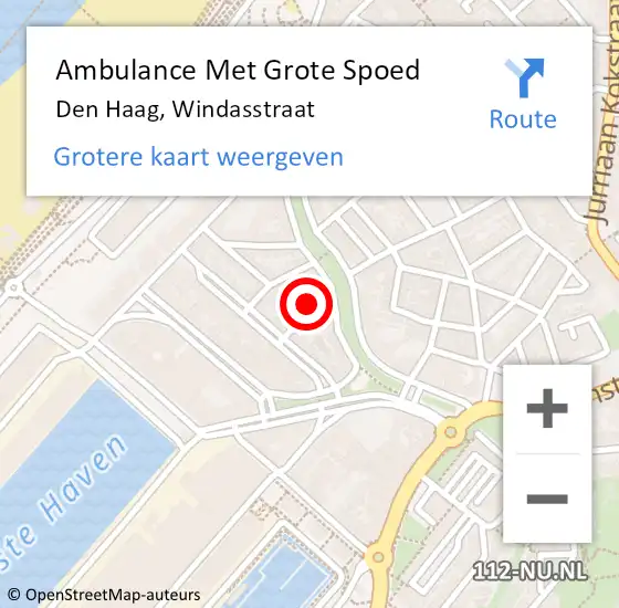 Locatie op kaart van de 112 melding: Ambulance Met Grote Spoed Naar Den Haag, Windasstraat op 22 september 2021 20:06