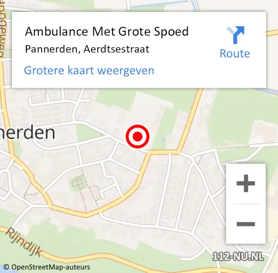 Locatie op kaart van de 112 melding: Ambulance Met Grote Spoed Naar Pannerden, Aerdtsestraat op 22 september 2021 21:09