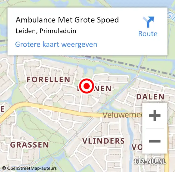 Locatie op kaart van de 112 melding: Ambulance Met Grote Spoed Naar Leiden, Primuladuin op 23 september 2021 03:24