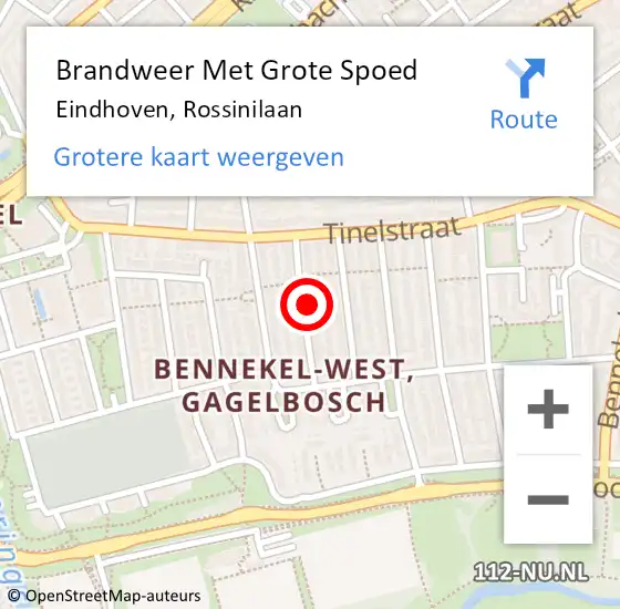 Locatie op kaart van de 112 melding: Brandweer Met Grote Spoed Naar Eindhoven, Rossinilaan op 23 september 2021 14:24