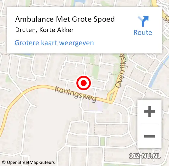 Locatie op kaart van de 112 melding: Ambulance Met Grote Spoed Naar Druten, Korte Akker op 23 september 2021 14:40
