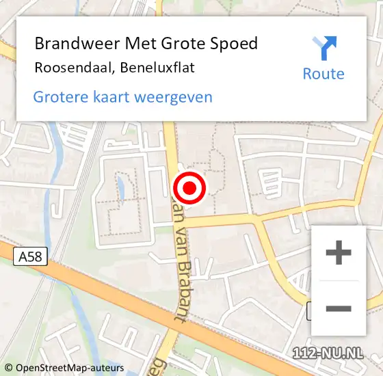 Locatie op kaart van de 112 melding: Brandweer Met Grote Spoed Naar Roosendaal, Beneluxflat op 23 september 2021 16:10