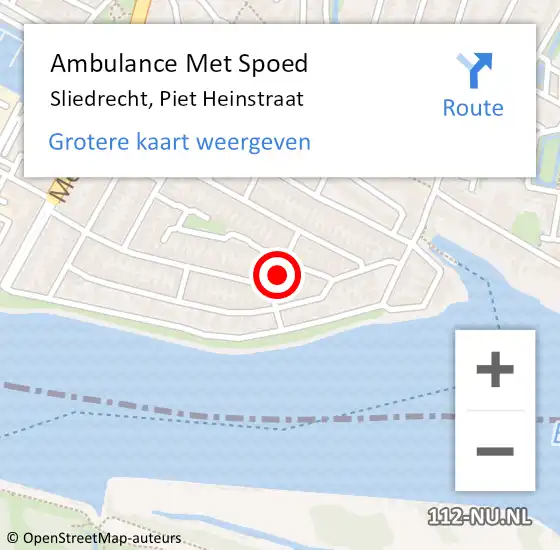 Locatie op kaart van de 112 melding: Ambulance Met Spoed Naar Sliedrecht, Piet Heinstraat op 23 september 2021 18:47