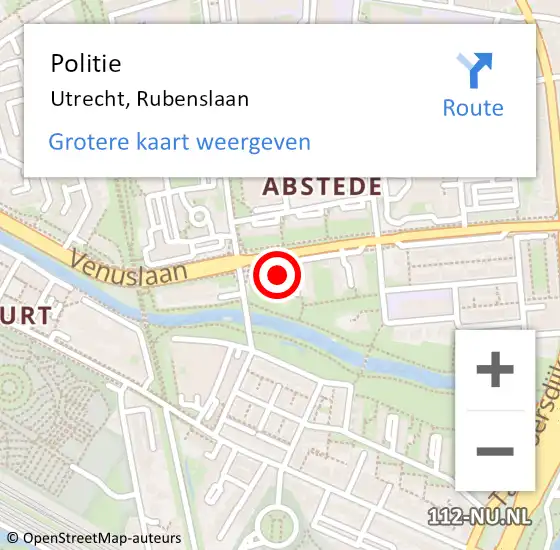 Locatie op kaart van de 112 melding: Politie Utrecht, Rubenslaan op 23 september 2021 19:11