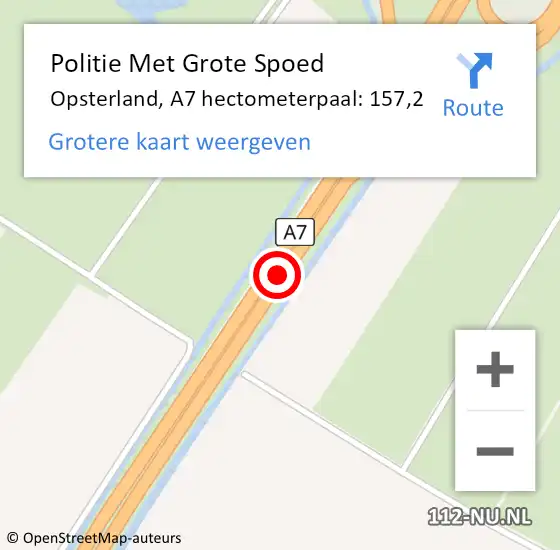 Locatie op kaart van de 112 melding: Politie Met Grote Spoed Naar Opsterland, A7 hectometerpaal: 157,2 op 23 september 2021 19:15
