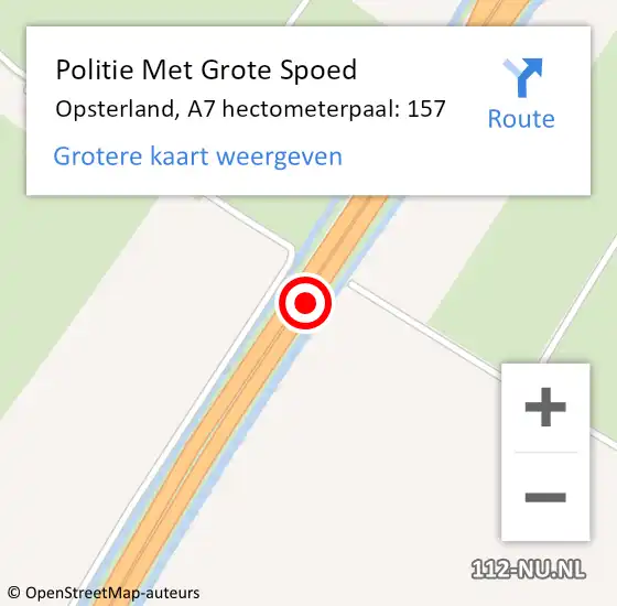 Locatie op kaart van de 112 melding: Politie Met Grote Spoed Naar Opsterland, A7 hectometerpaal: 157 op 23 september 2021 19:15
