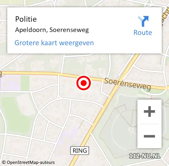 Locatie op kaart van de 112 melding: Politie Apeldoorn, Soerenseweg op 23 september 2021 19:34