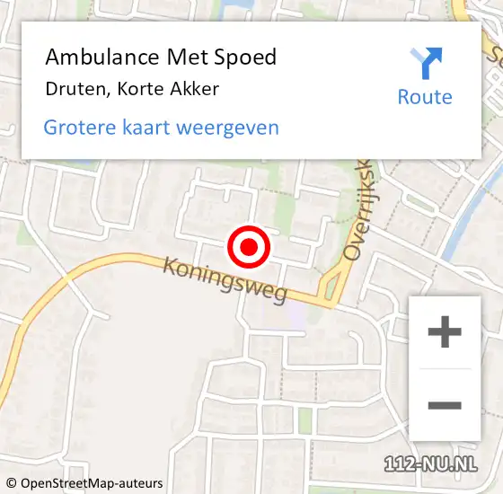 Locatie op kaart van de 112 melding: Ambulance Met Spoed Naar Druten, Korte Akker op 23 september 2021 21:11