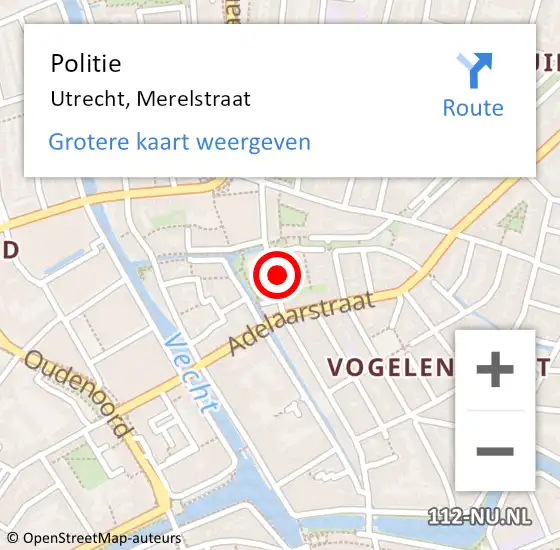 Locatie op kaart van de 112 melding: Politie Utrecht, Merelstraat op 23 september 2021 21:20