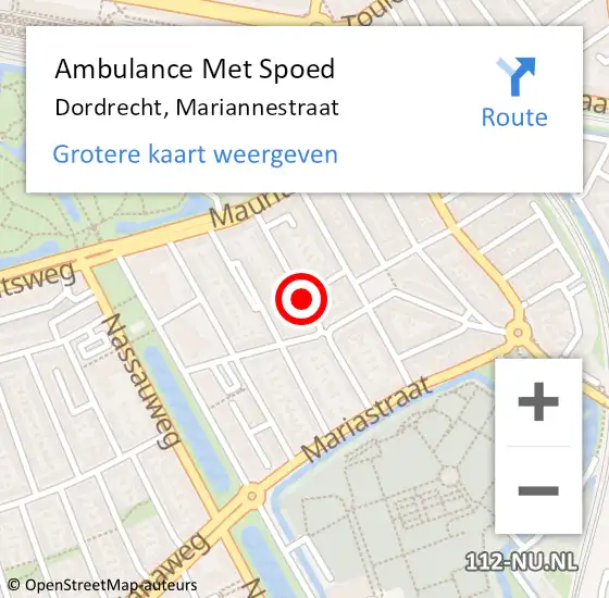 Locatie op kaart van de 112 melding: Ambulance Met Spoed Naar Dordrecht, Mariannestraat op 24 september 2021 03:36