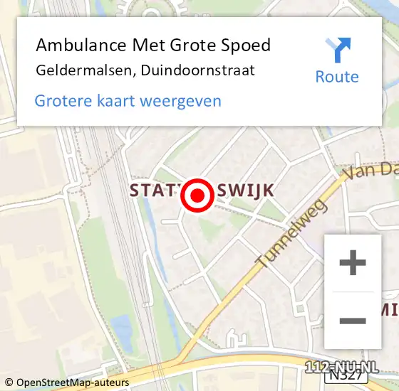 Locatie op kaart van de 112 melding: Ambulance Met Grote Spoed Naar Geldermalsen, Duindoornstraat op 24 september 2021 12:00