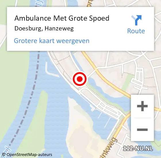 Locatie op kaart van de 112 melding: Ambulance Met Grote Spoed Naar Doesburg, Hanzeweg op 24 september 2021 12:11
