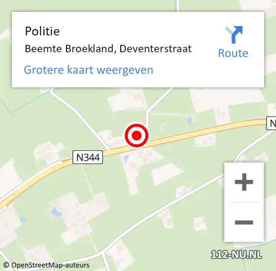 Locatie op kaart van de 112 melding: Politie Beemte Broekland, Deventerstraat op 24 september 2021 12:24